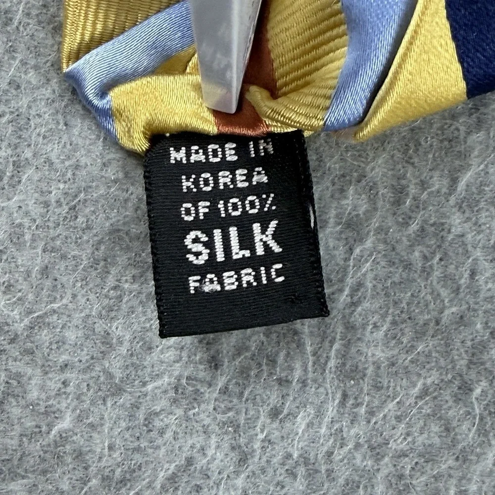 Vintage IZOD Silk Striped Necktie Yellow Blue Brown White Korea 58x3.75